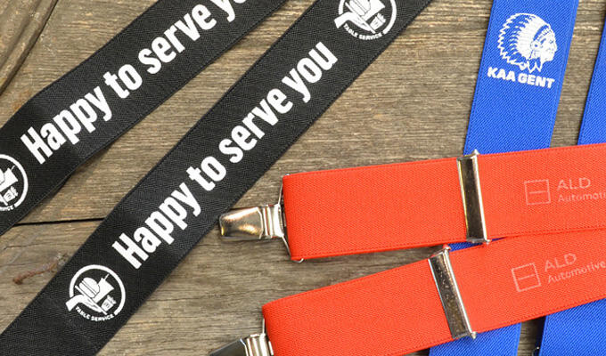 <p>Suspenders with a printed logo</p>