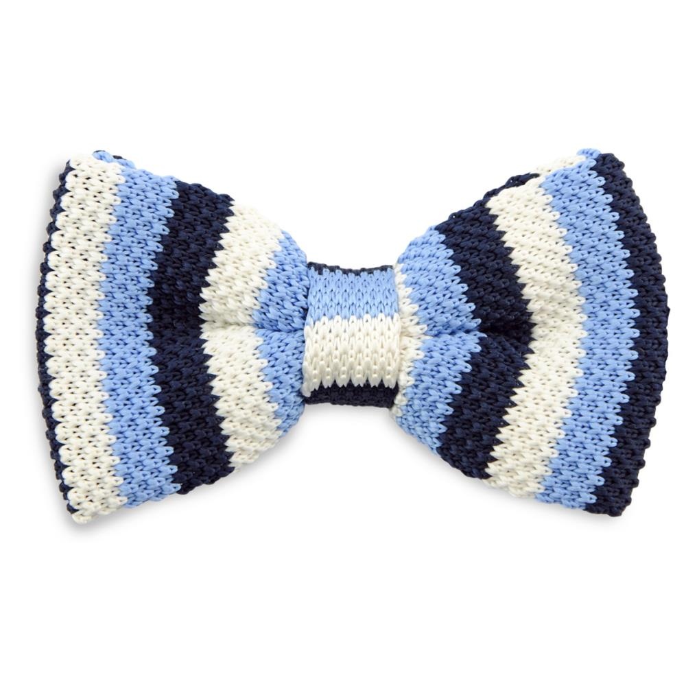 Bow tie knitted blue - white - 1