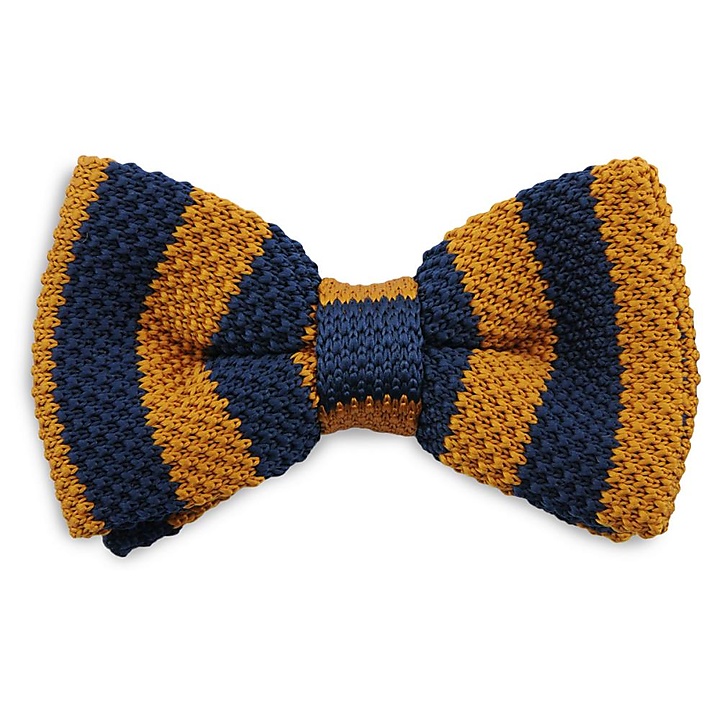 Bow tie knitted navy blue - cognac