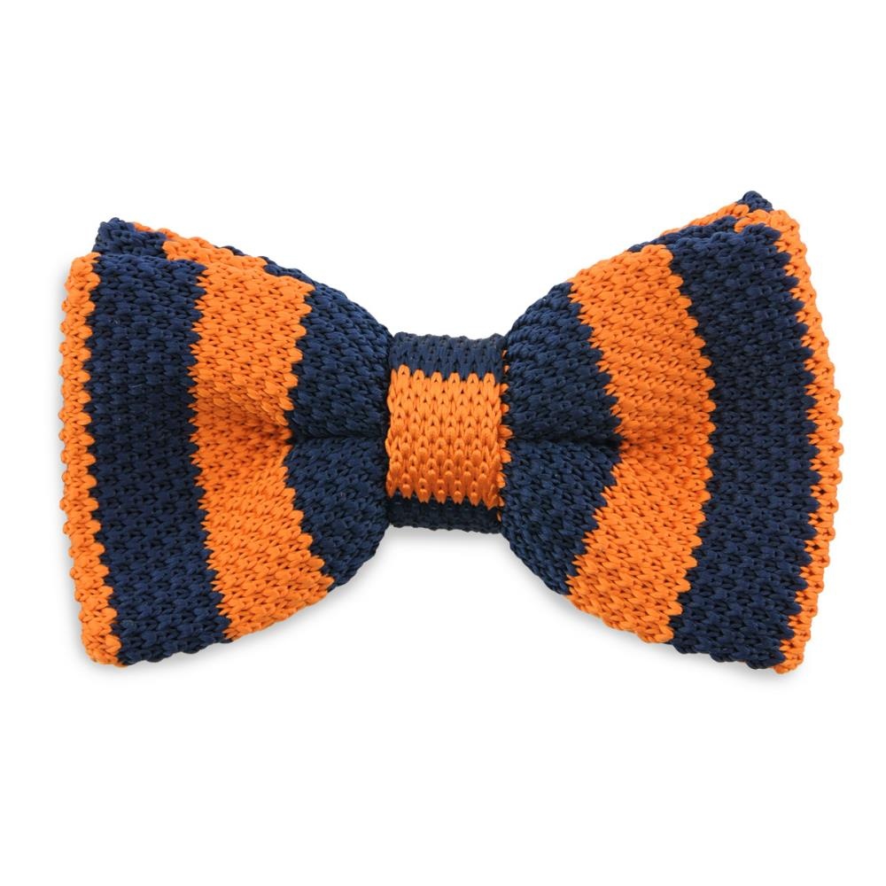 Bow tie knitted navy blue - orange - 1