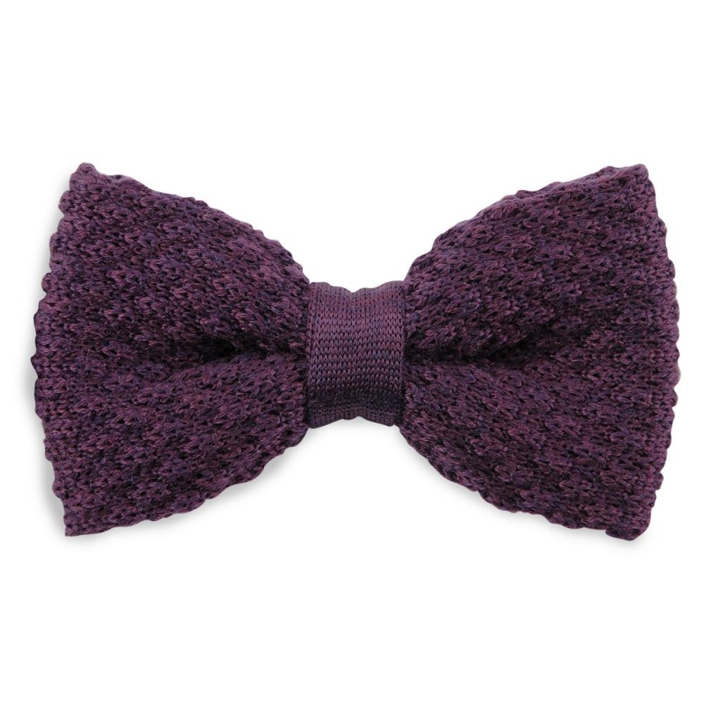 Bow tie knitted wool aubergine - 1