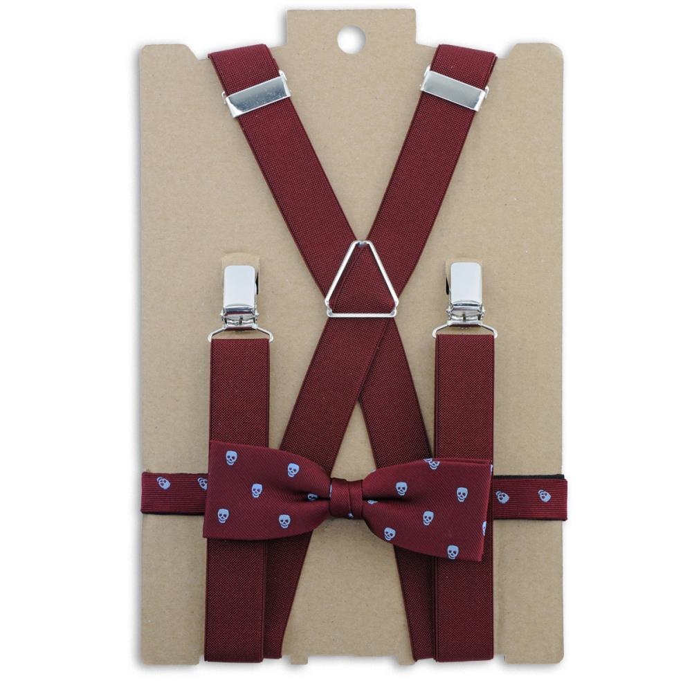 Gift set suspenders Skull Dandy bordeaux - 1