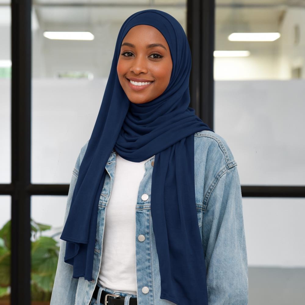 headscarf polyester jersey plain navy blue - 2