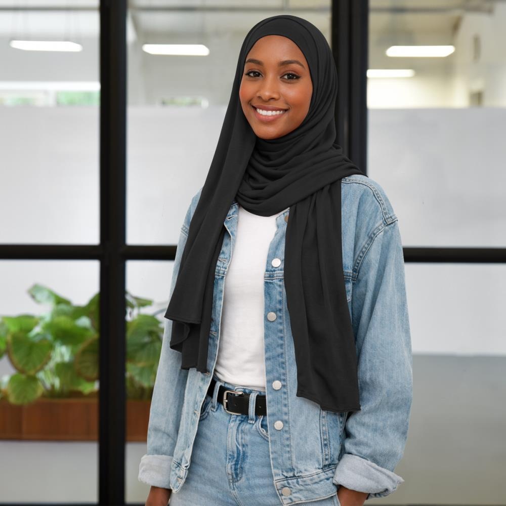 headscarf polyester jersey uni black - 1