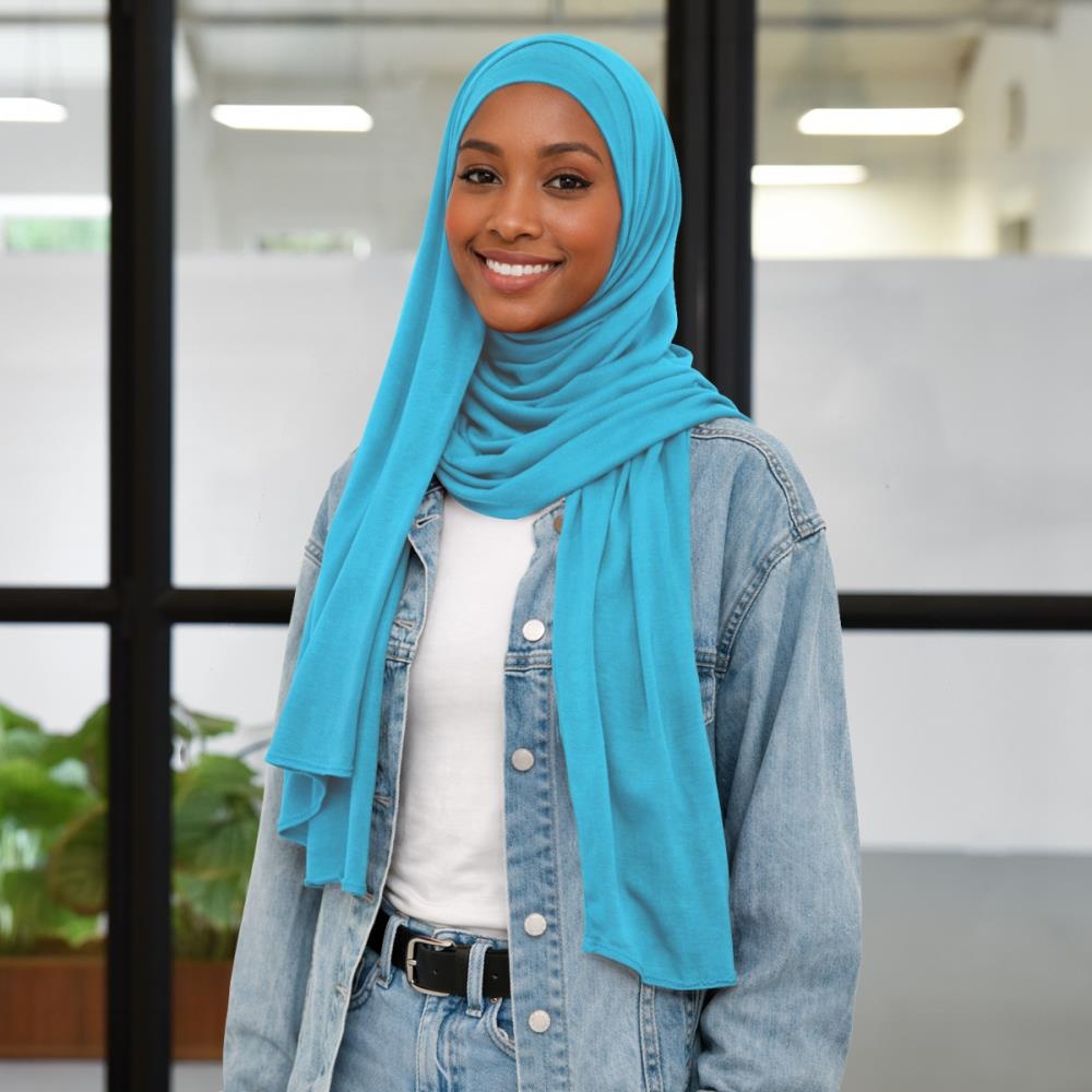 headscarf polyester jersey uni cyan - 2