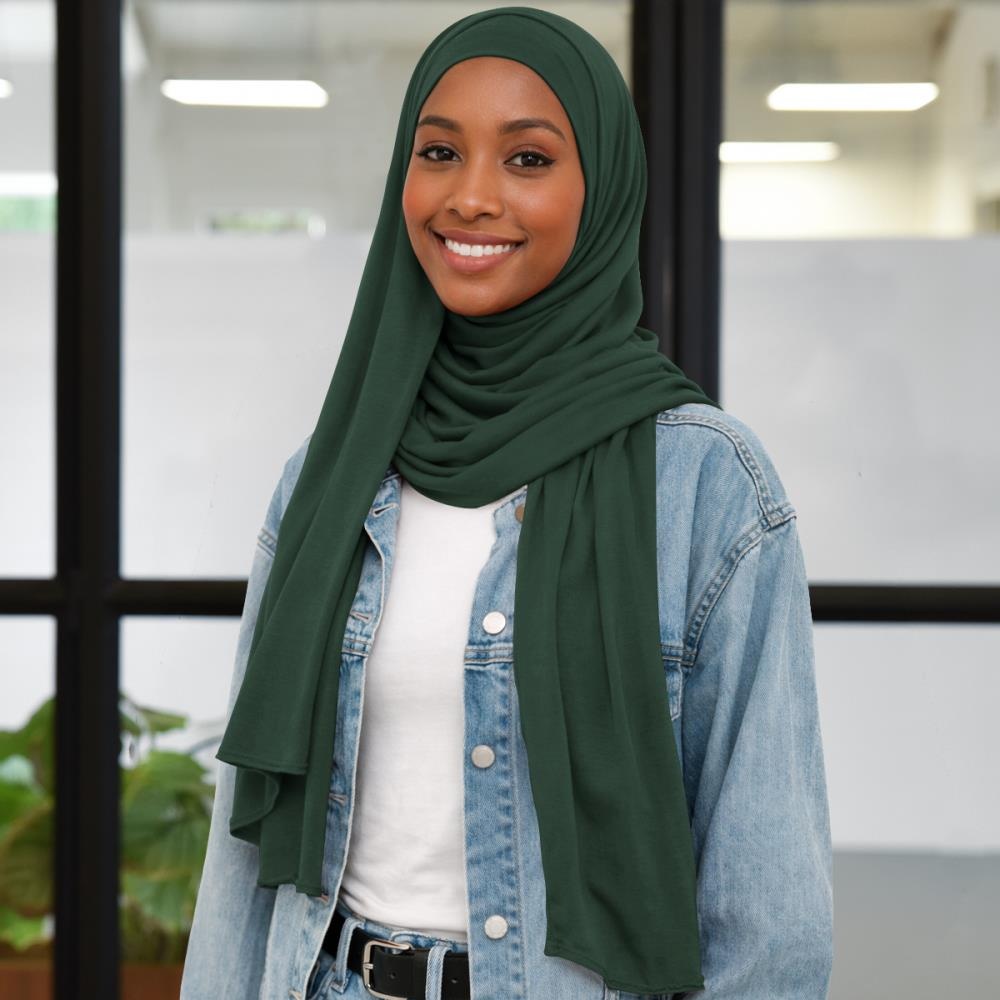 headscarf polyester jersey uni dark green - 1