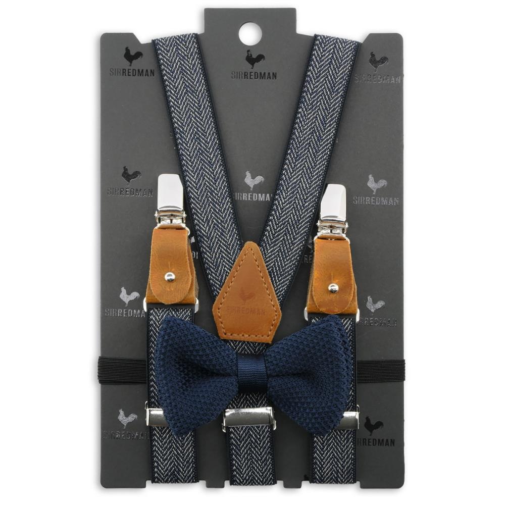 kids suspenders combi pack Herringbone pattern blue - 1