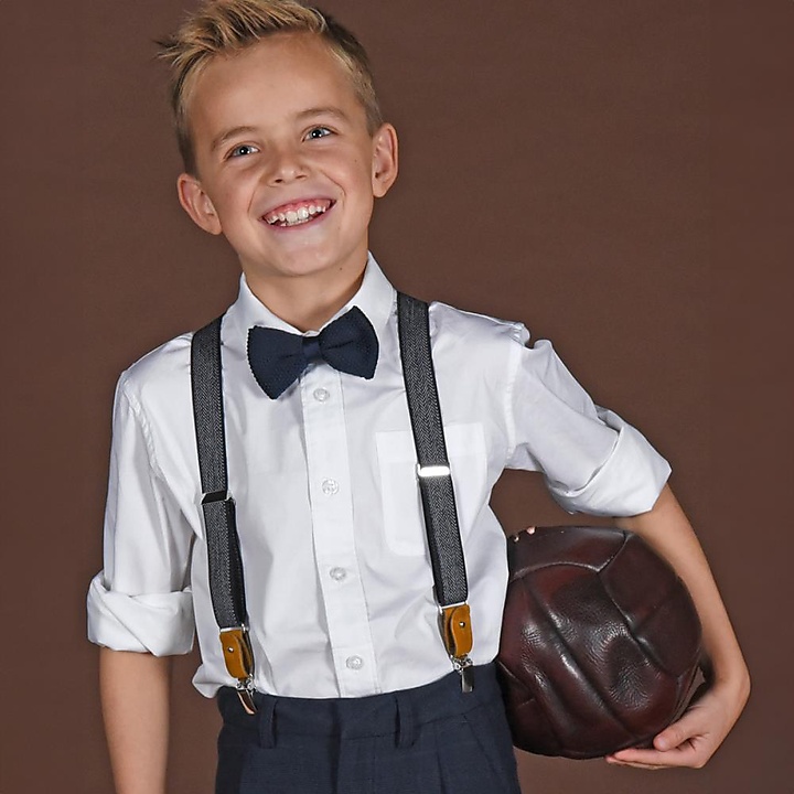 kids suspenders Herringbone pattern blue