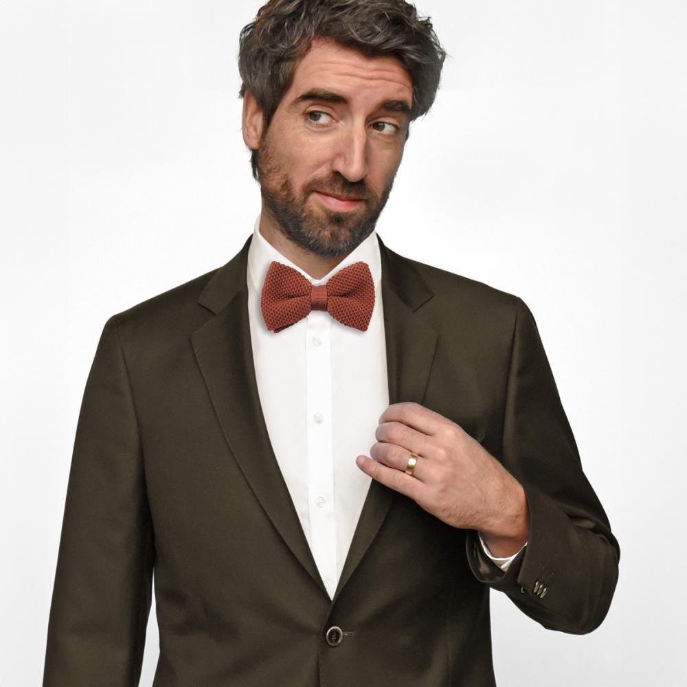 knitted bow tie rust brown - 2