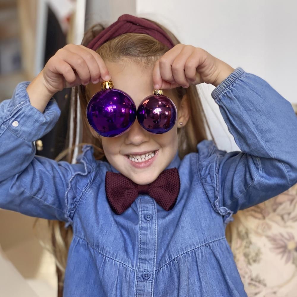 knitted kids bow tie aubergine - 1