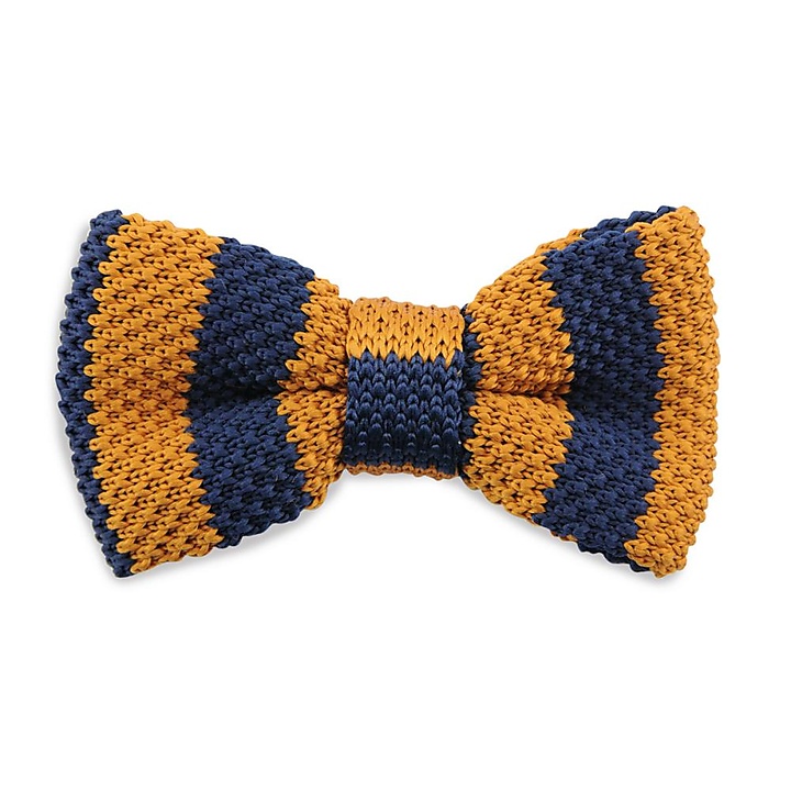 Knitted kids bow tie blue - cognac