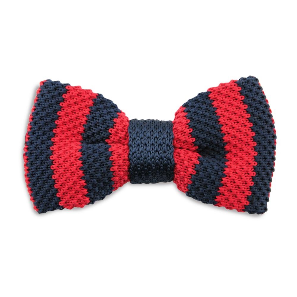 Knitted kids bow tie blue - red - 1