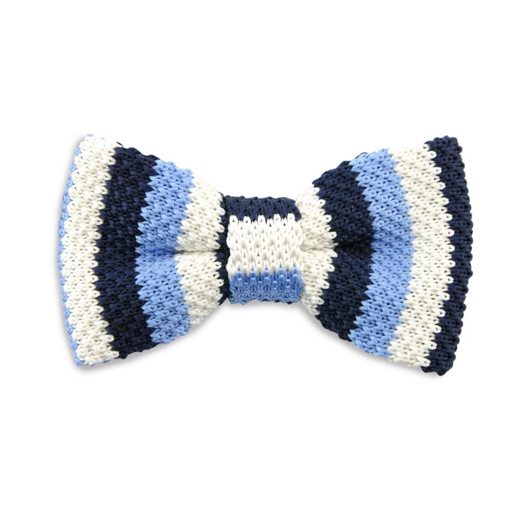 Knitted kids bow tie blue - white - 1