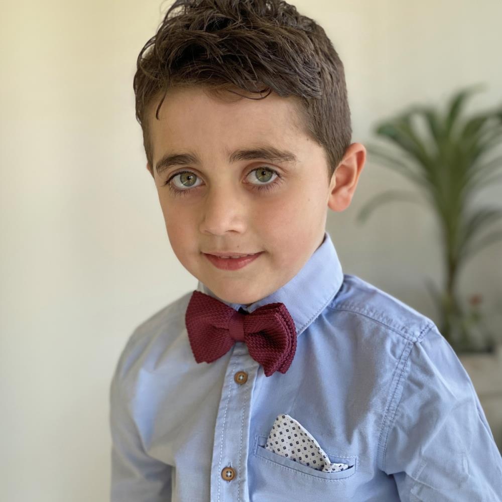 knitted kids bow tie mauve - 1