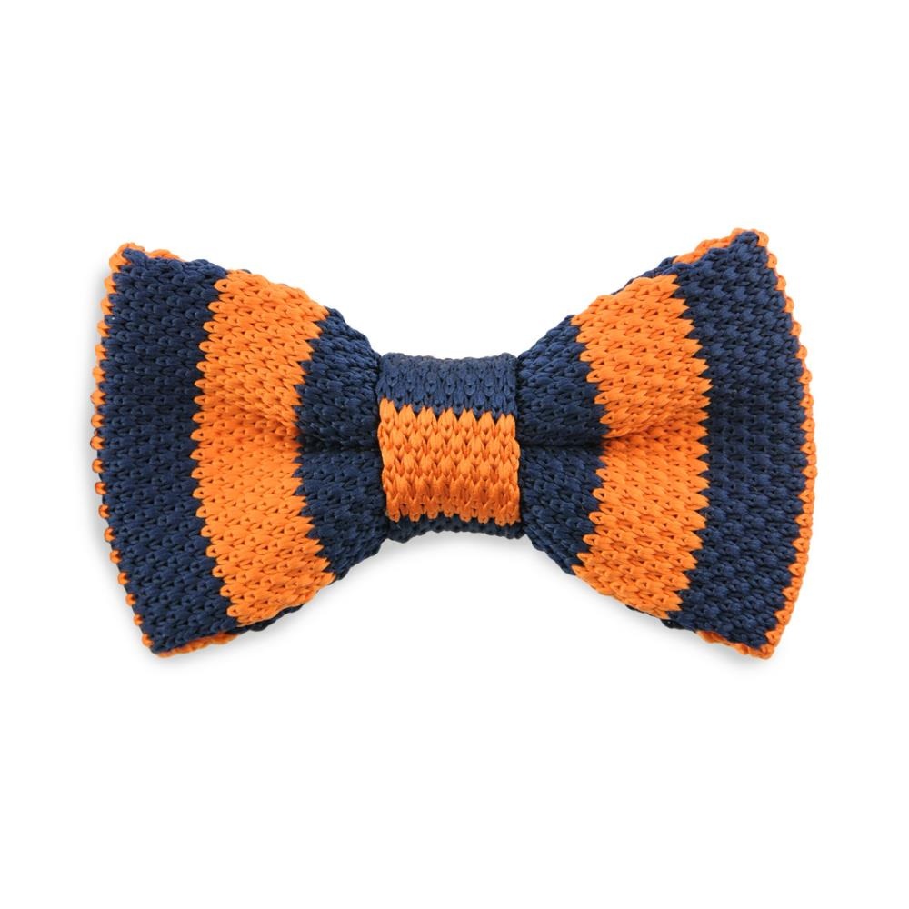 Knitted kids bow tie navy blue - orange - 1