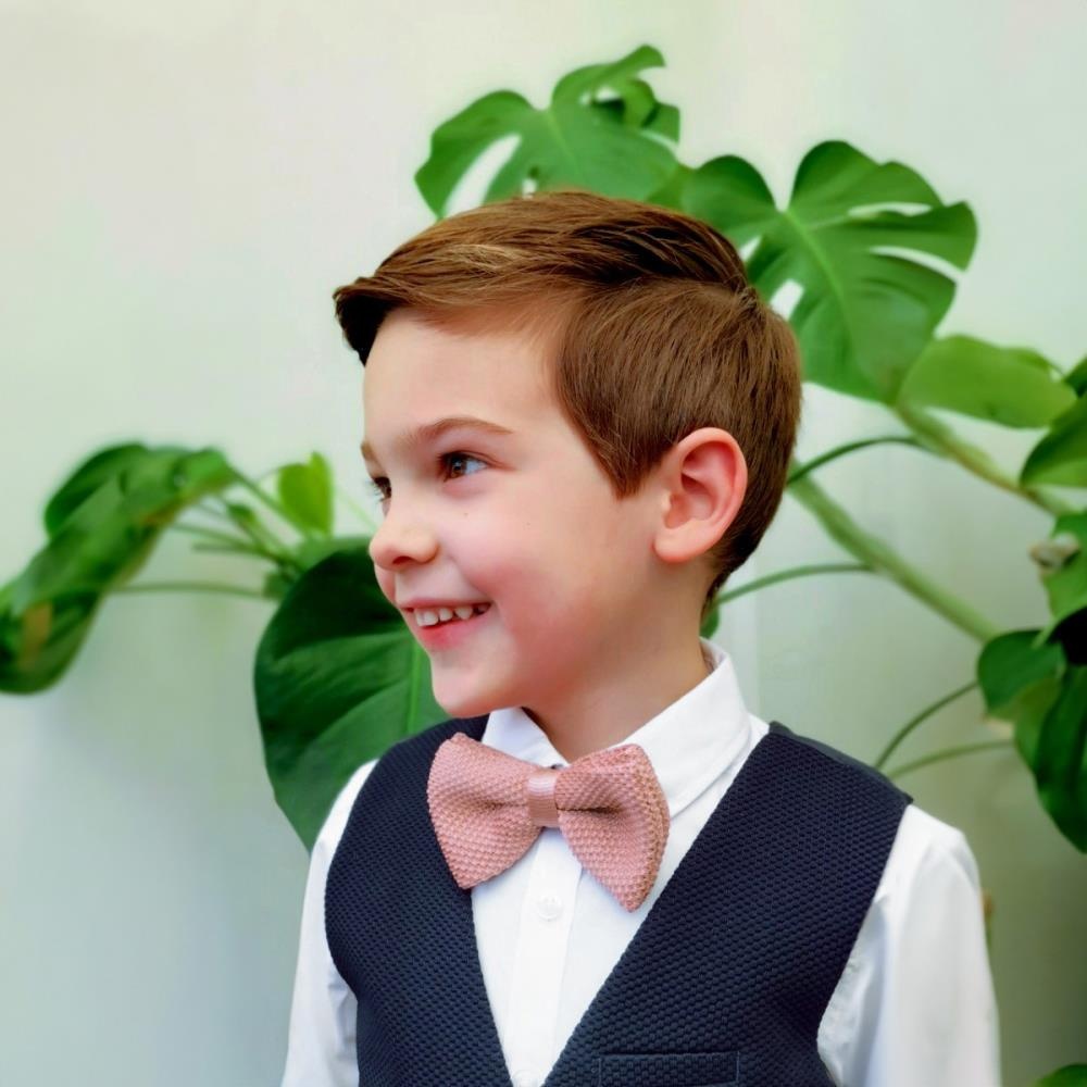 knitted kids bow tie soft pink - 1