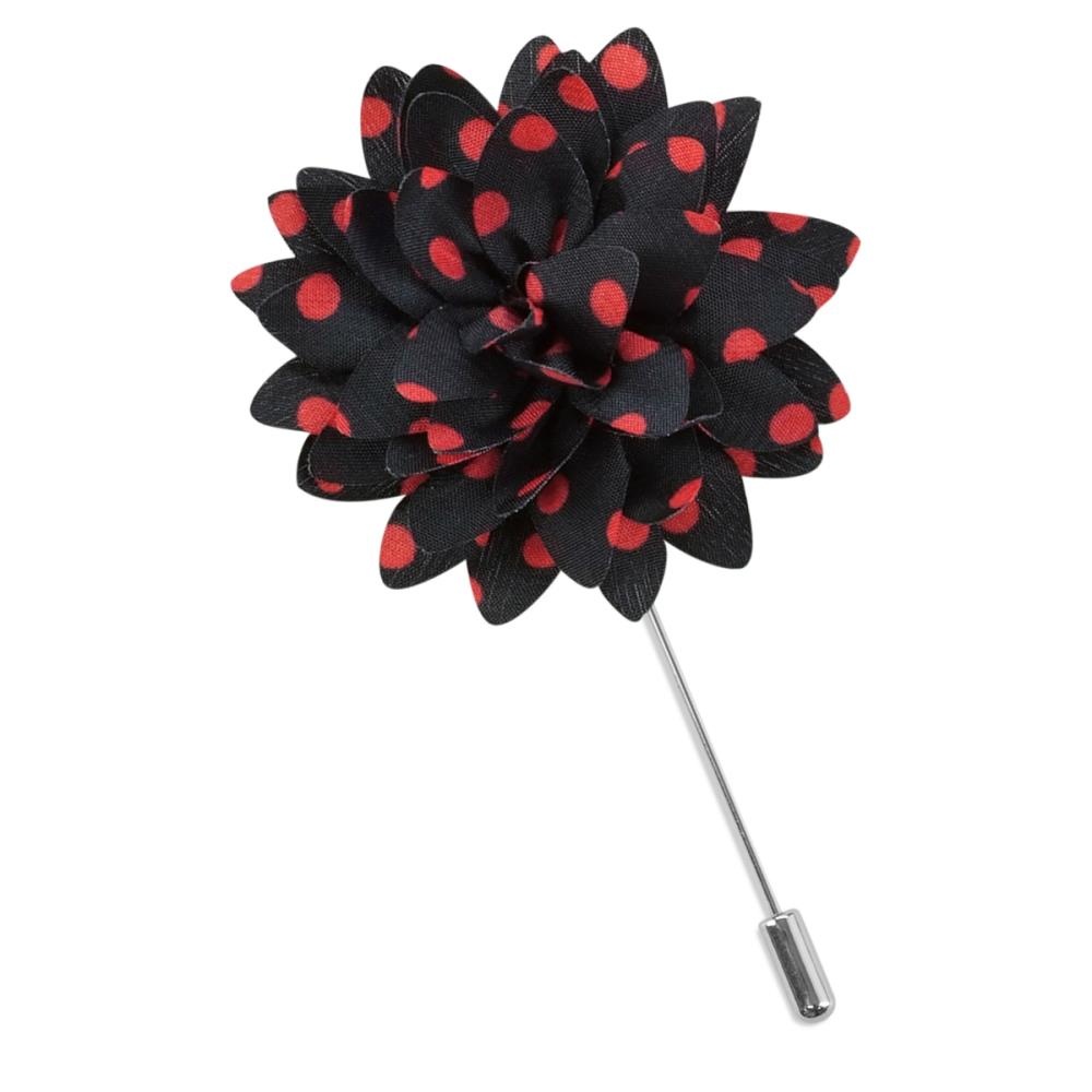 Lapel pin dahlia dots black red - 1
