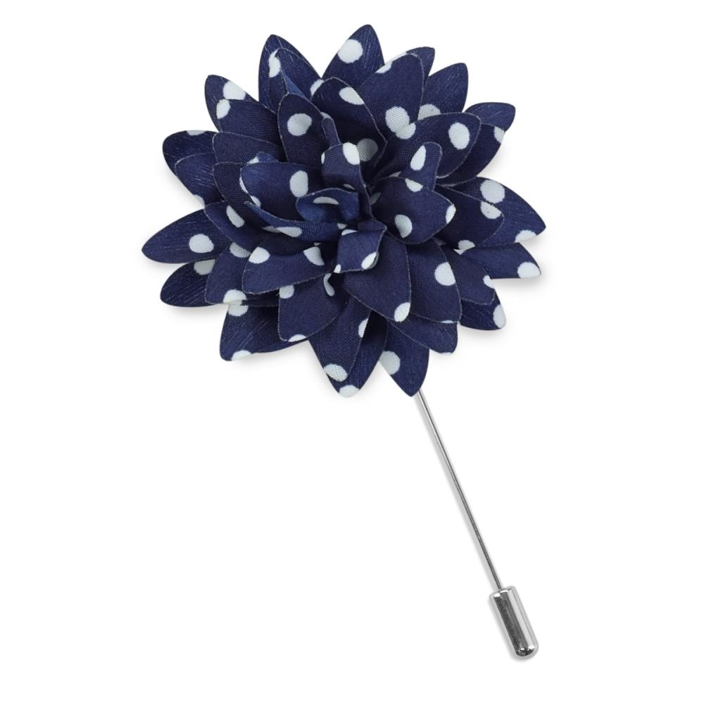 Lapel pin dahlia dots dark blue white - 1