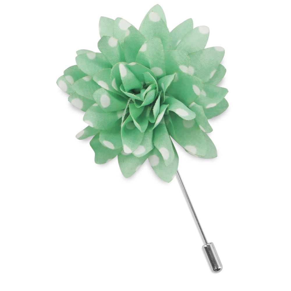Lapel pin dahlia dots mint green white - 1