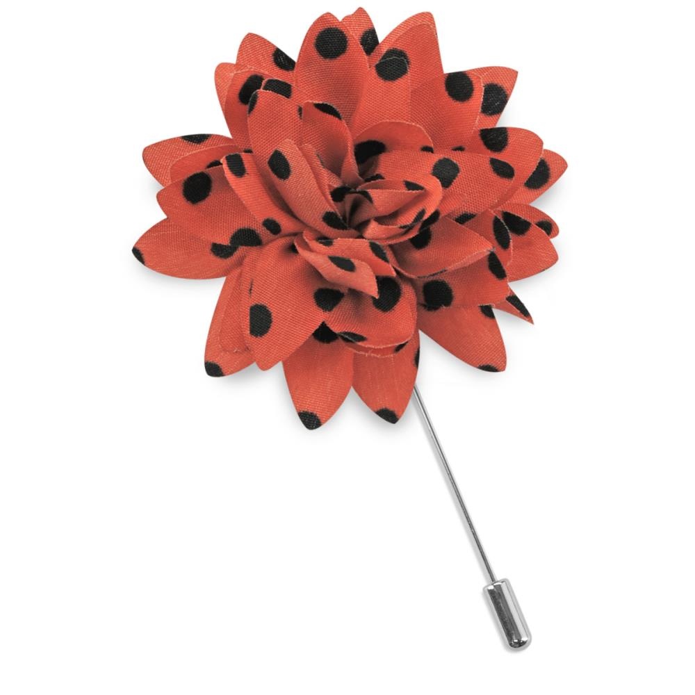 Lapel pin dahlia dots orange black - 1