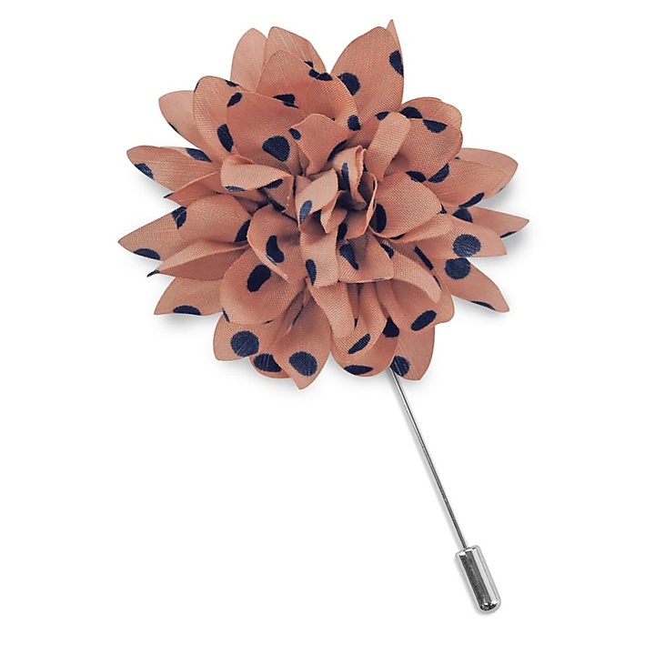 Lapel pin dahlia dots peach blue