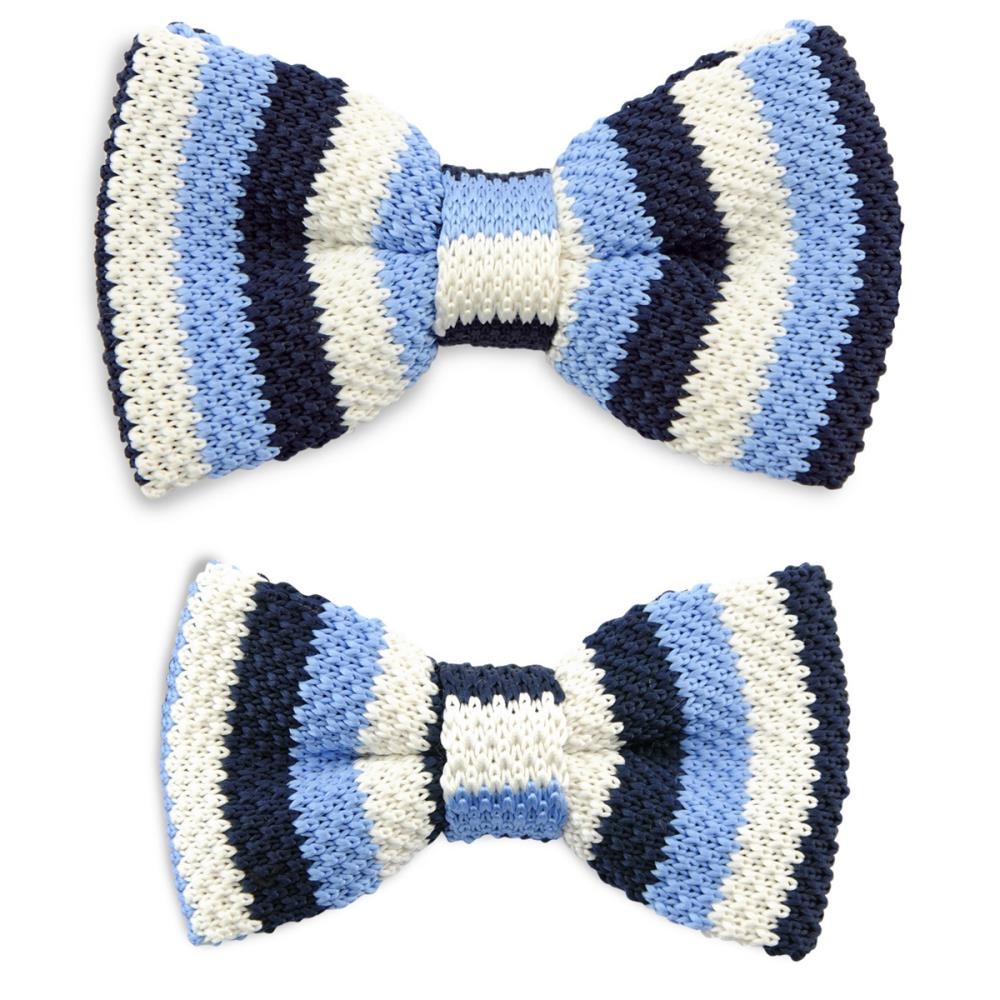 Mini-me knitted bow tie set blue-white - 1