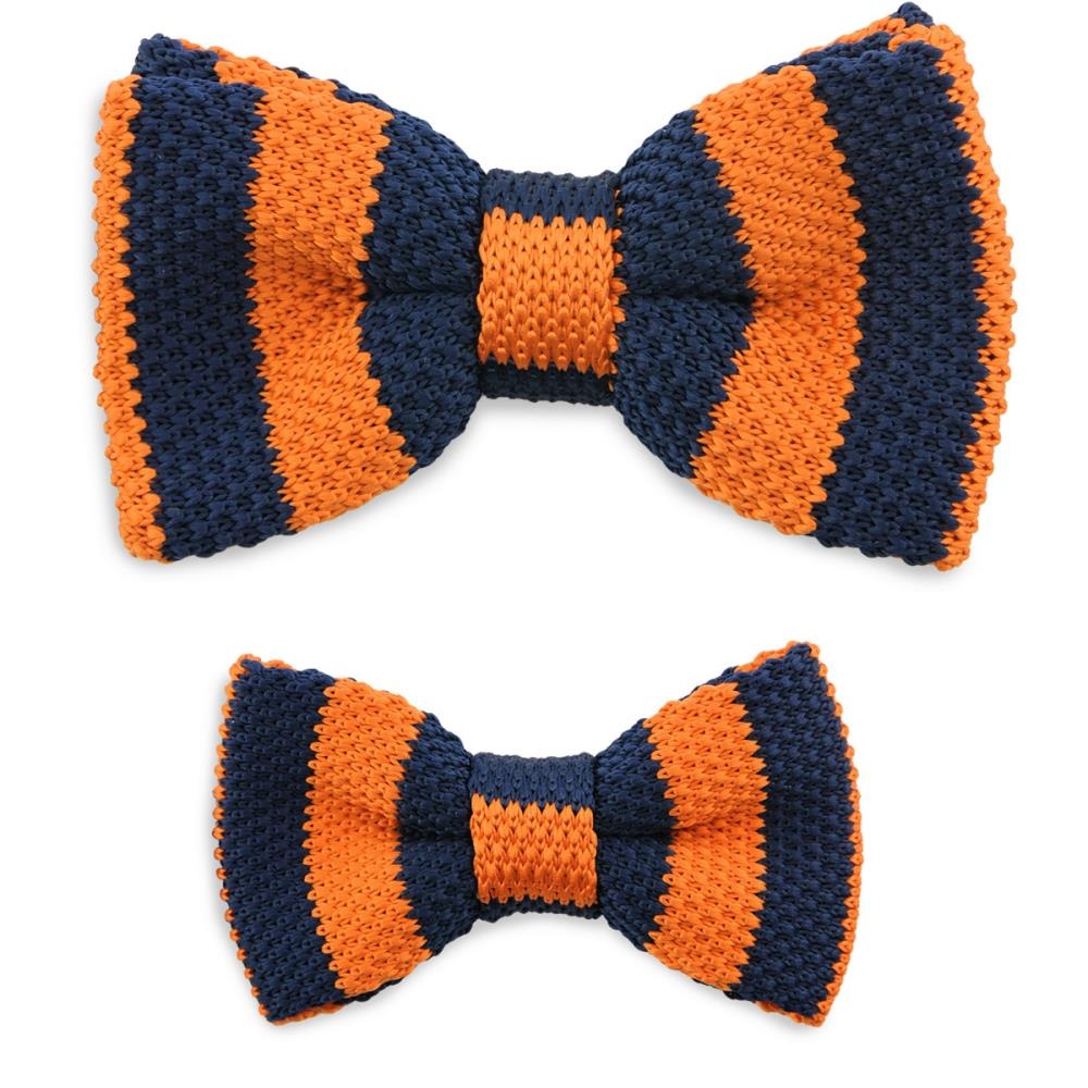 Mini-me knitted bow tie set navy blue - orange - 1