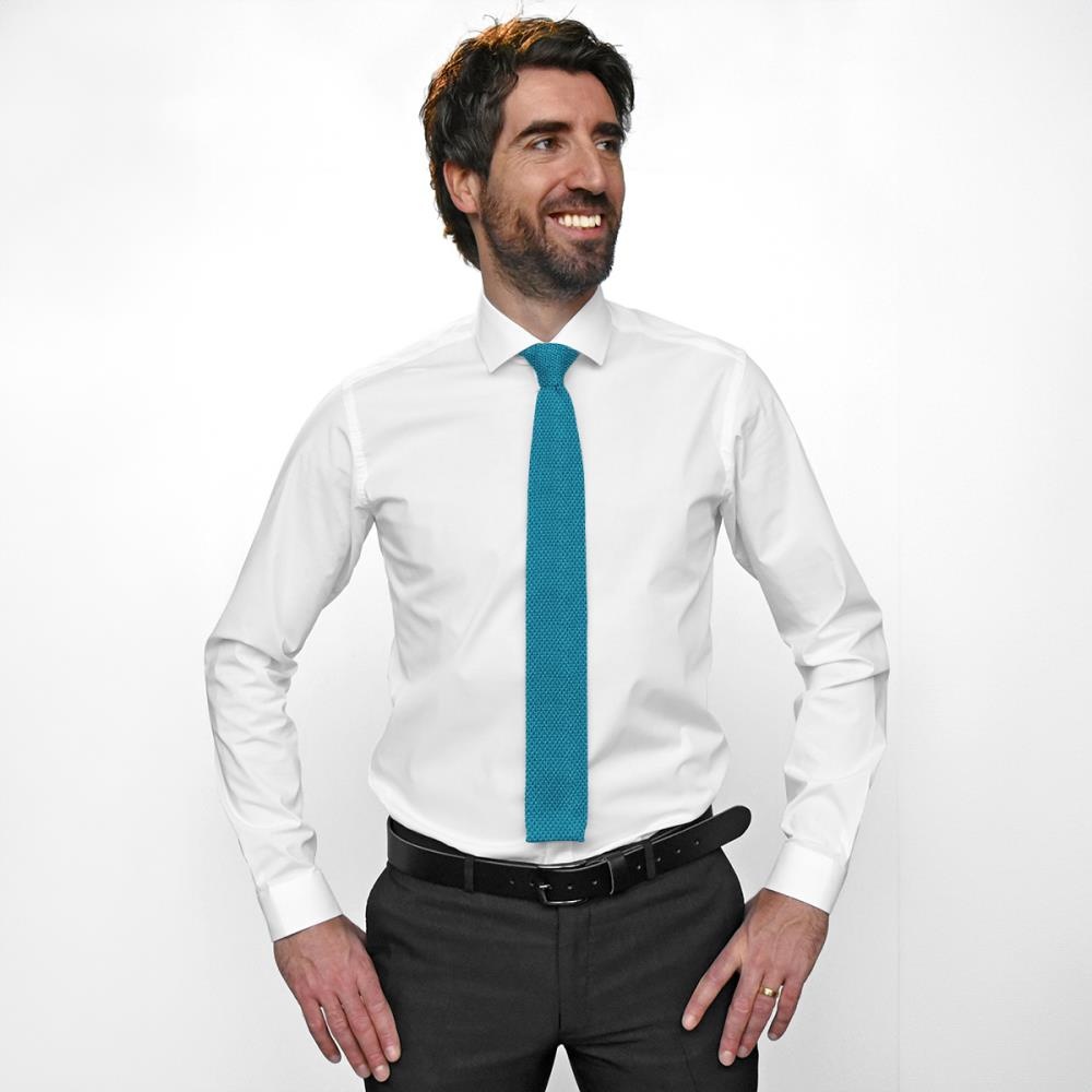 Necktie knitted cyan blue - 2