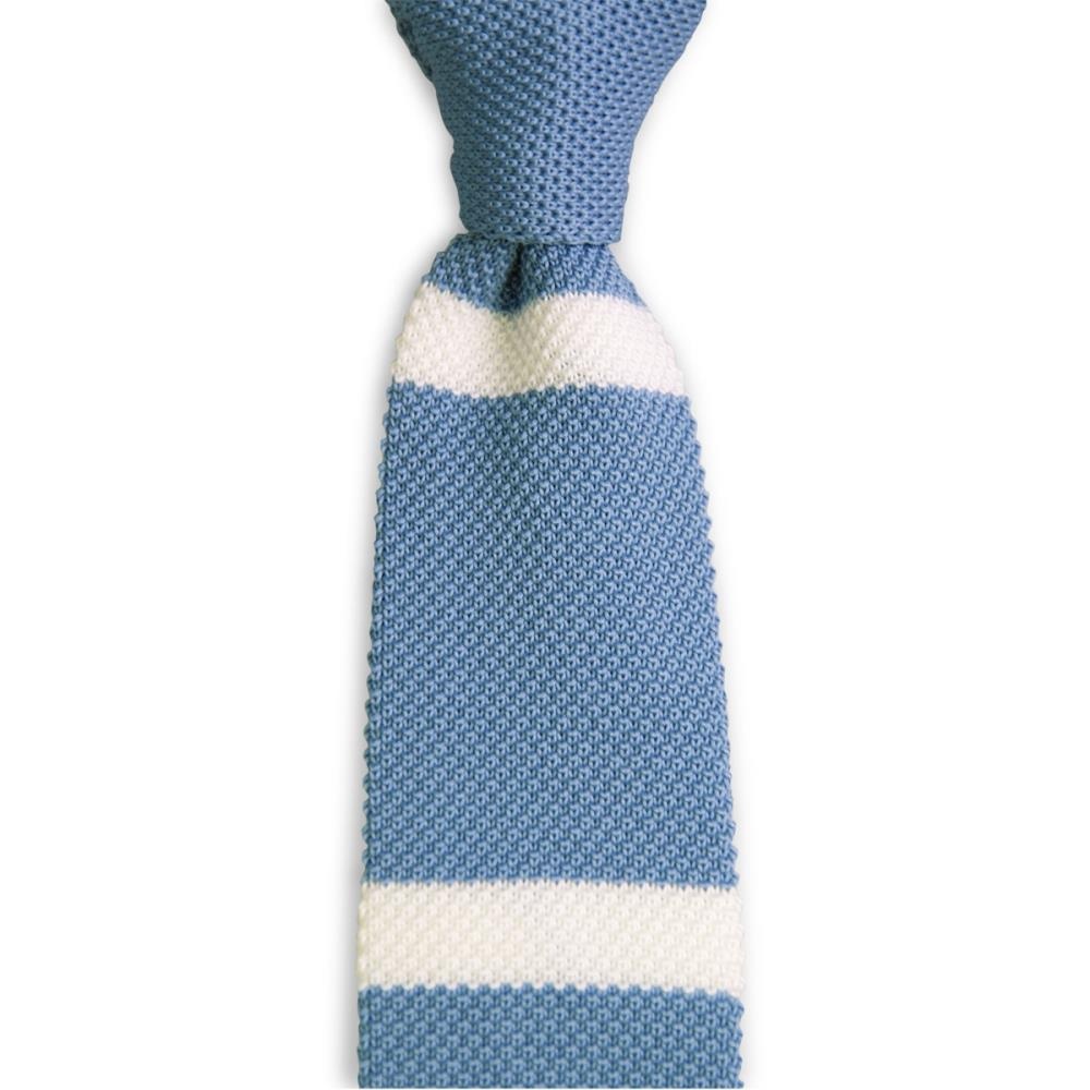 Necktie knitted light blue stripe - 1