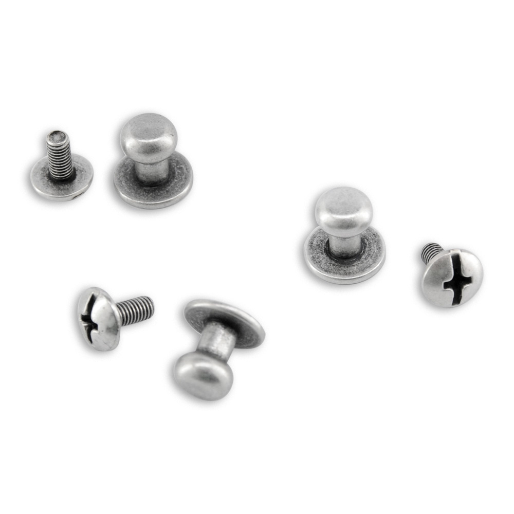 set of suspender buttons & screws antique silver L - 1