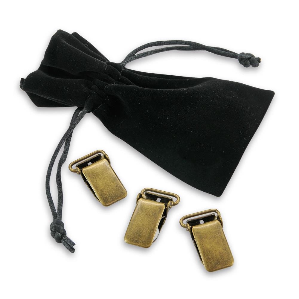 set of suspender clips 15mm antique brass - 1