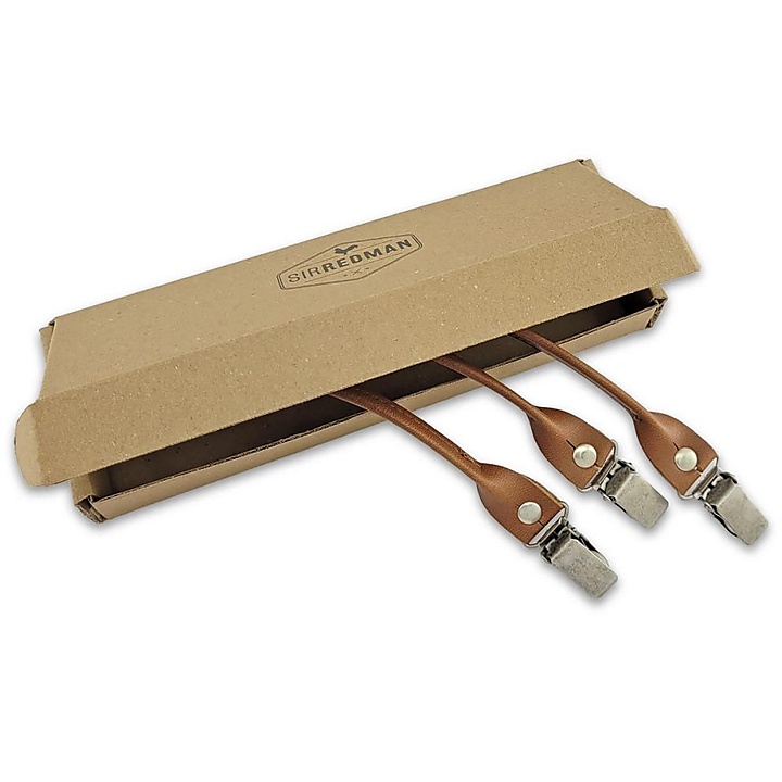 set of suspender loops - brown apple leather - with antique silver clips