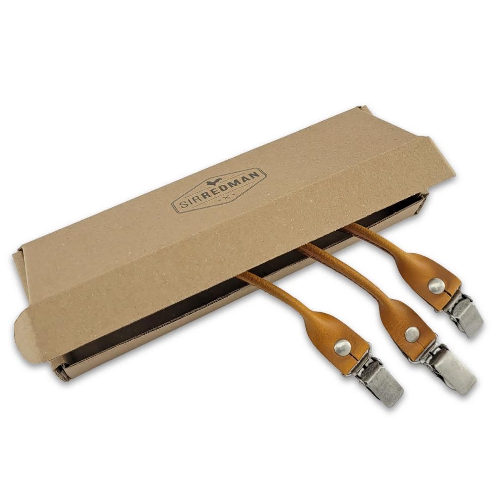 set of suspender loops - cognac leather - with antique silver clips - 2