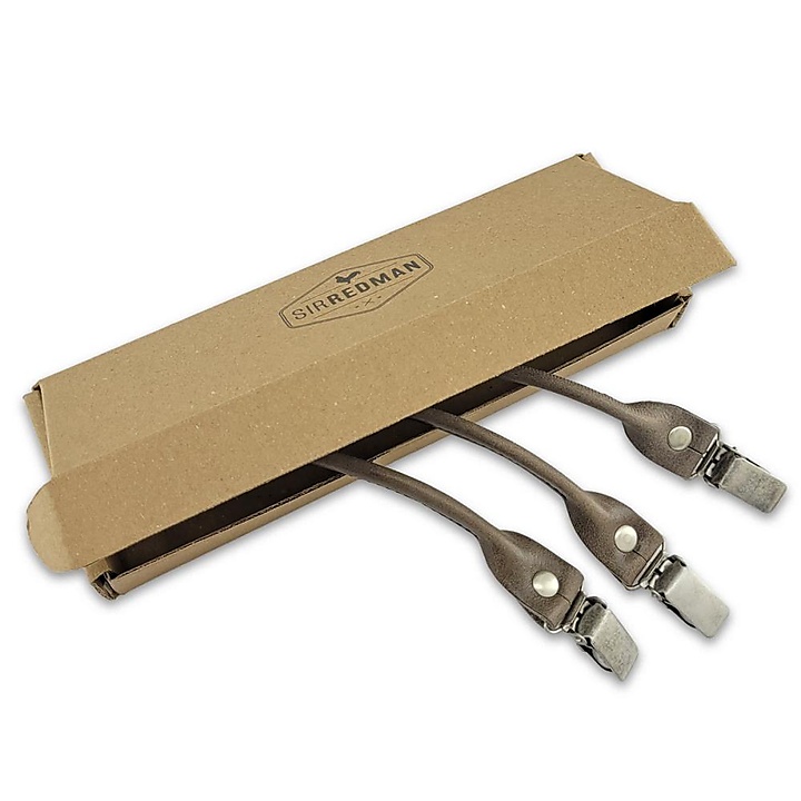 set of suspender loops - grey grain leather - with antique silver clips