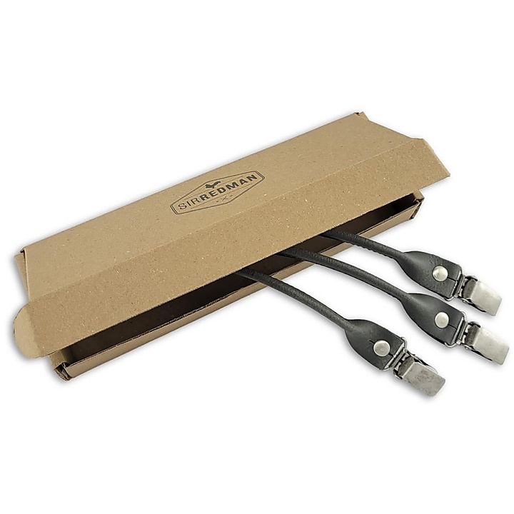 set of suspender loops - grey leather - with antique silver clips