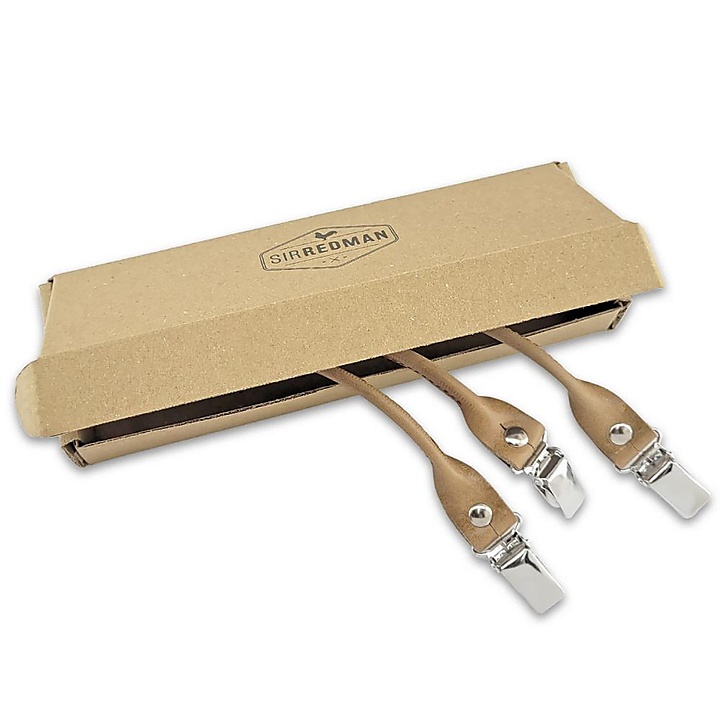 set of suspender loops - taupe grain leather - with silver clips