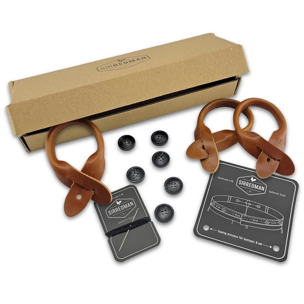 suspenders accessory set grain leather cognac - 1