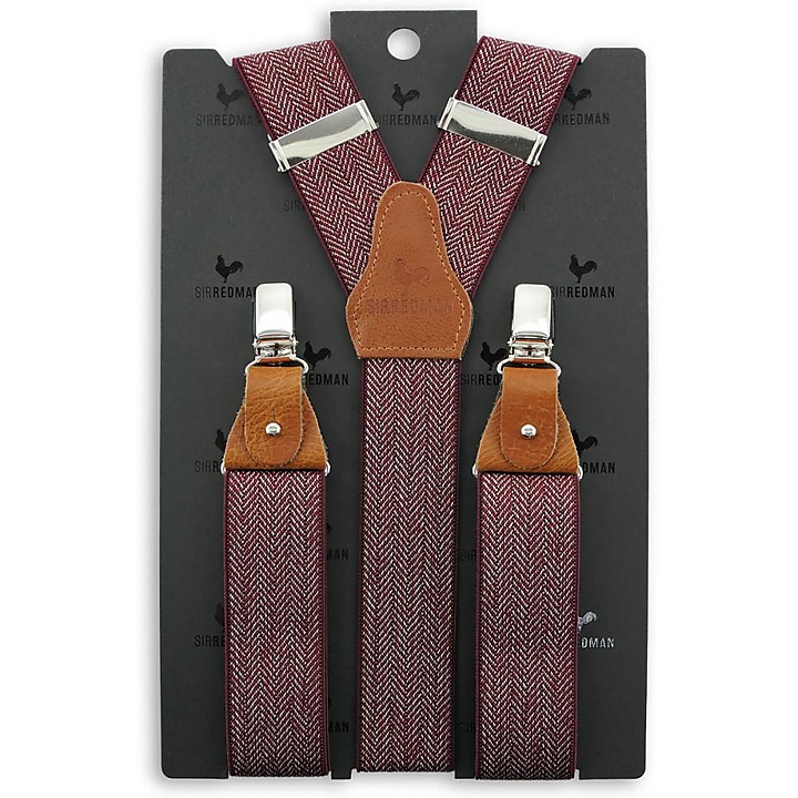 suspenders Herringbone pattern bordeaux