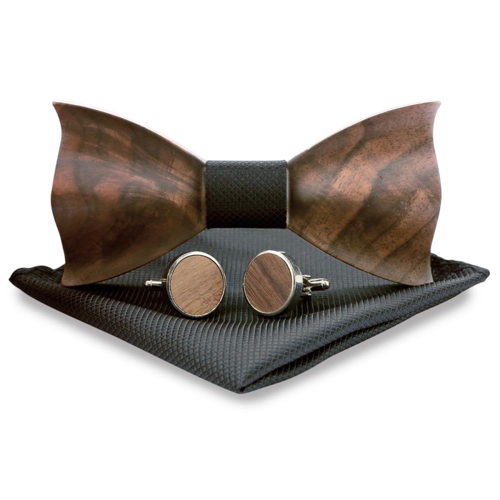 Wooden bow tie gift set black - 1