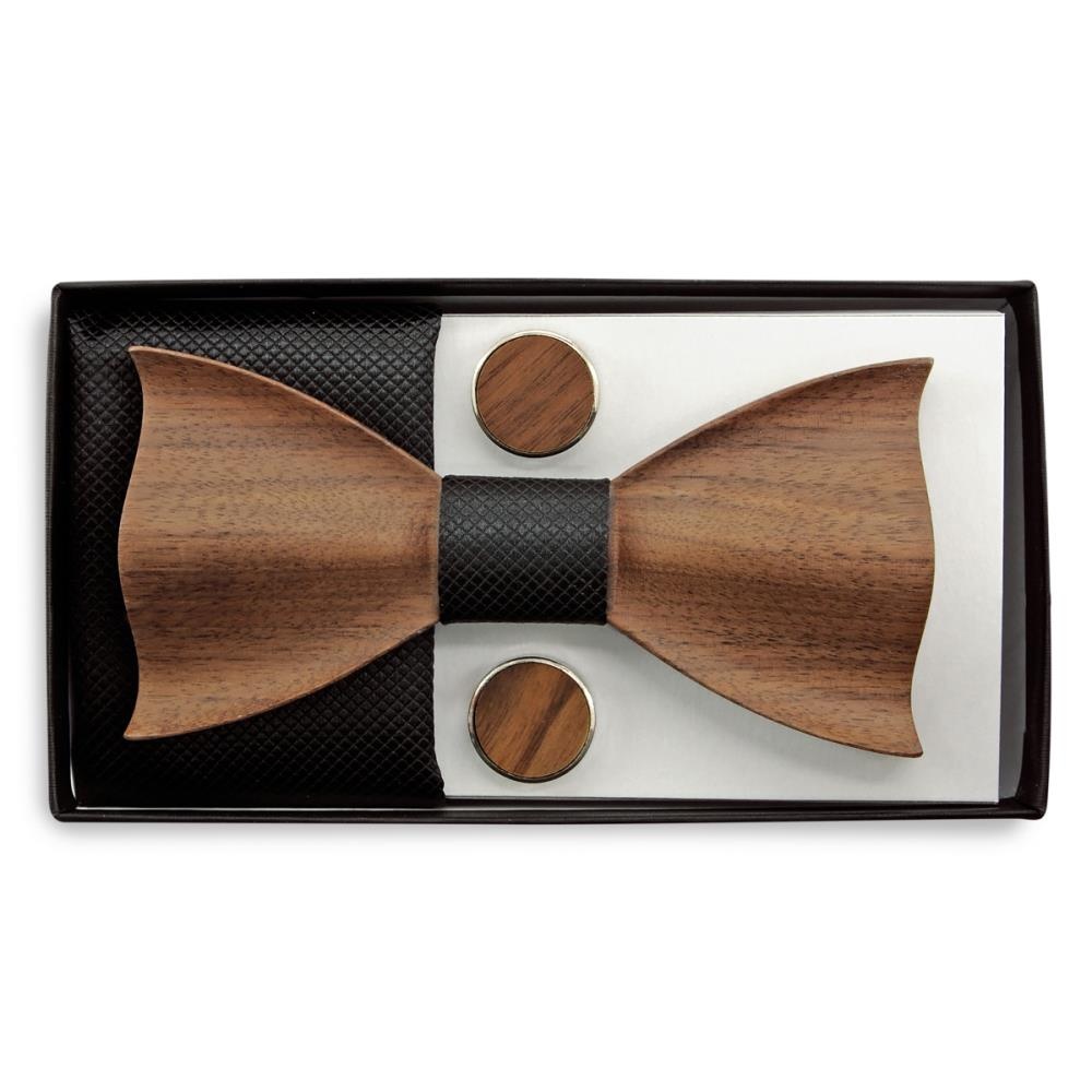 Wooden bow tie gift set black - 2