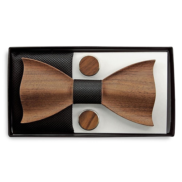 Wooden bow tie gift set black