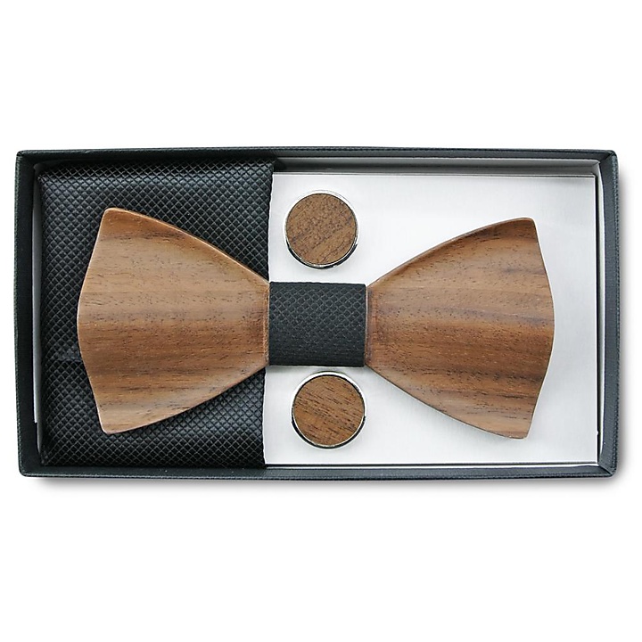 Wooden bow tie gift set Trendy black 2