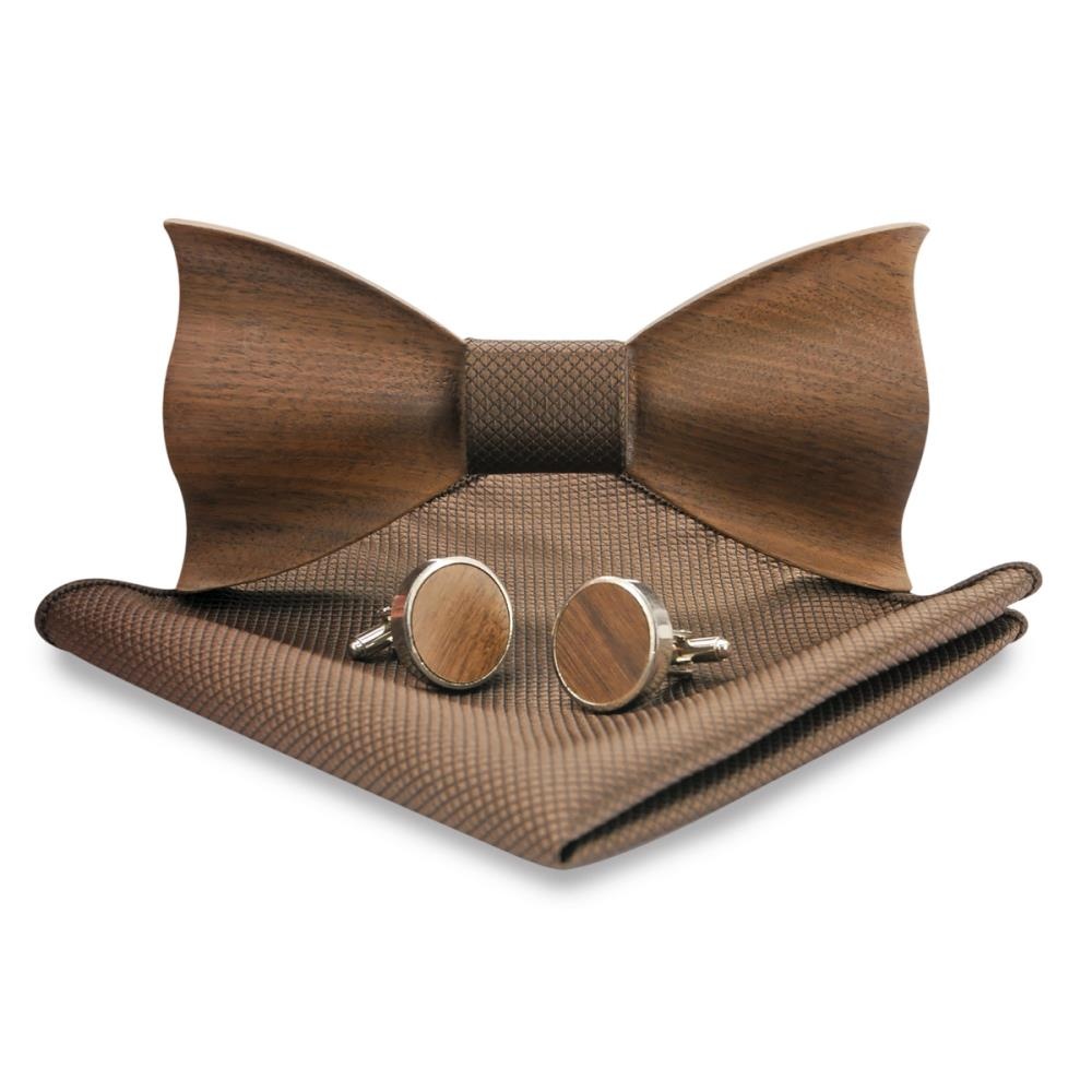 Wooden bow tie gift set Trendy brown - 1