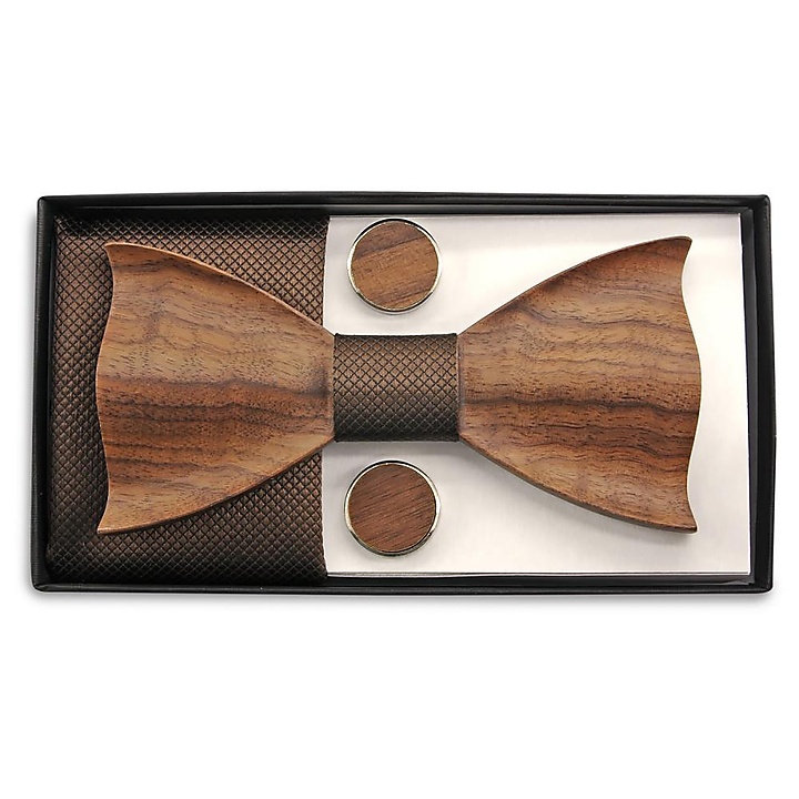 Wooden bow tie gift set Trendy brown