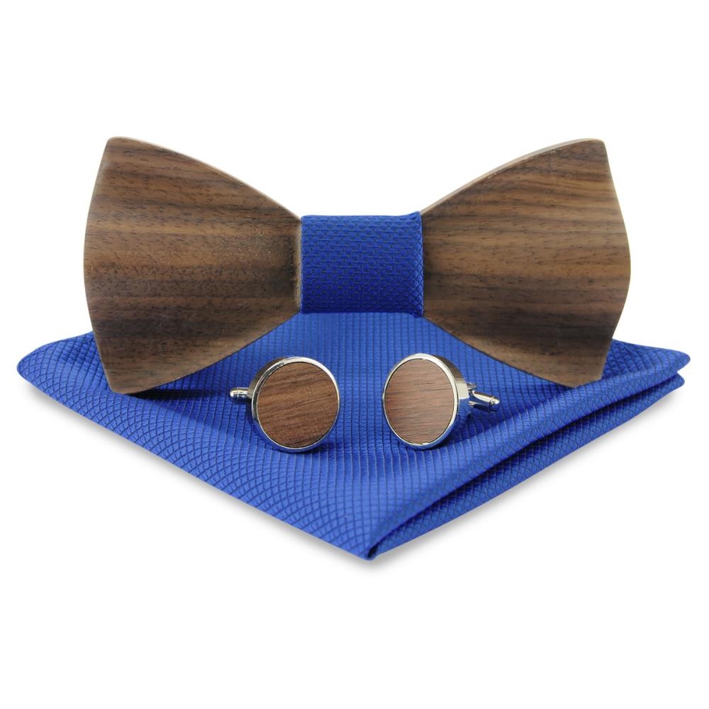 Wooden bow tie gift set Trendy royal blue - 1