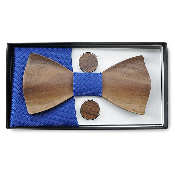 Wooden bow tie gift set Trendy royal blue
