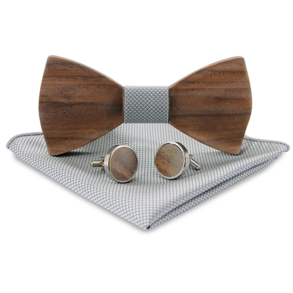 Wooden bow tie gift set Trendy silver grey - 1
