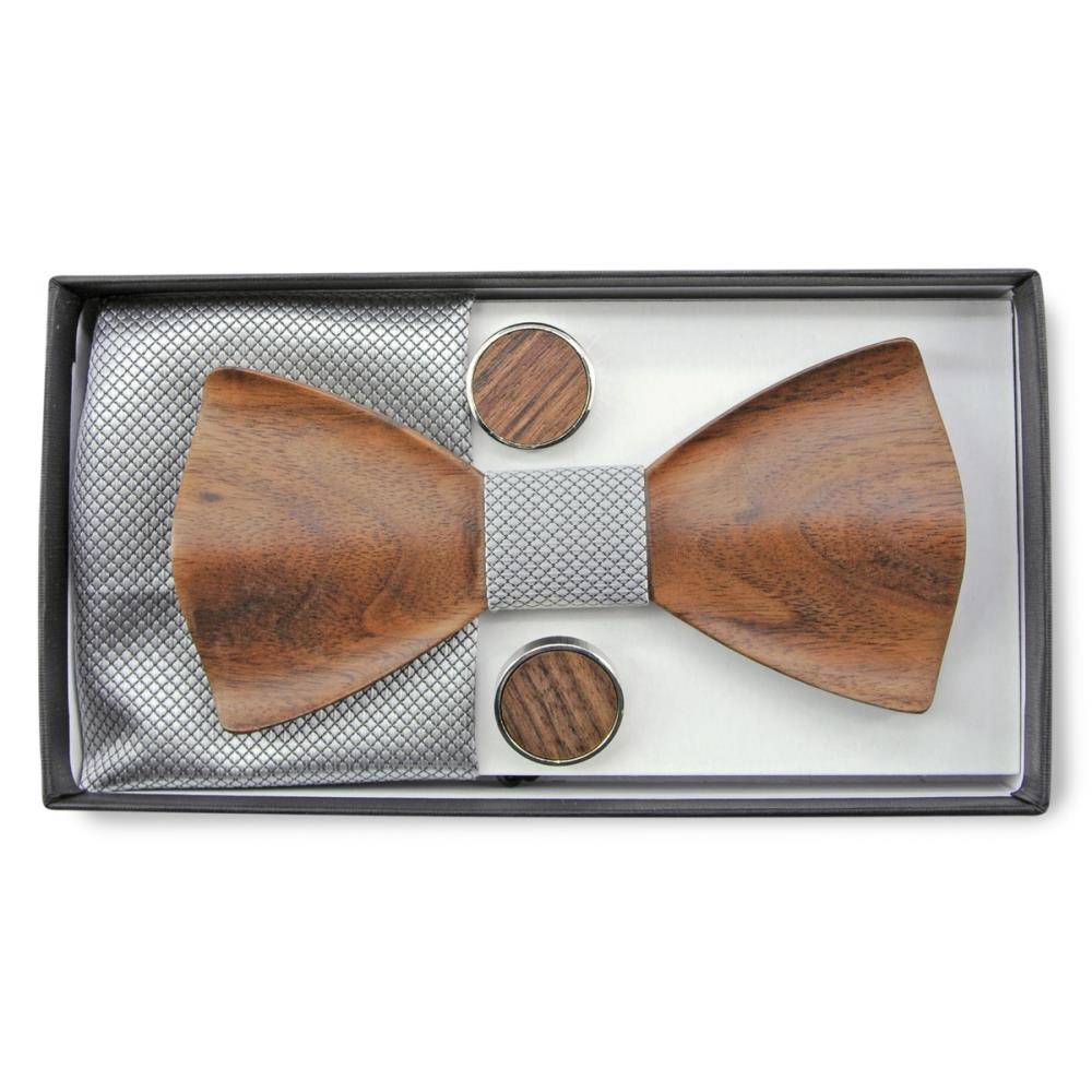 Wooden bow tie gift set Trendy silver grey - 2
