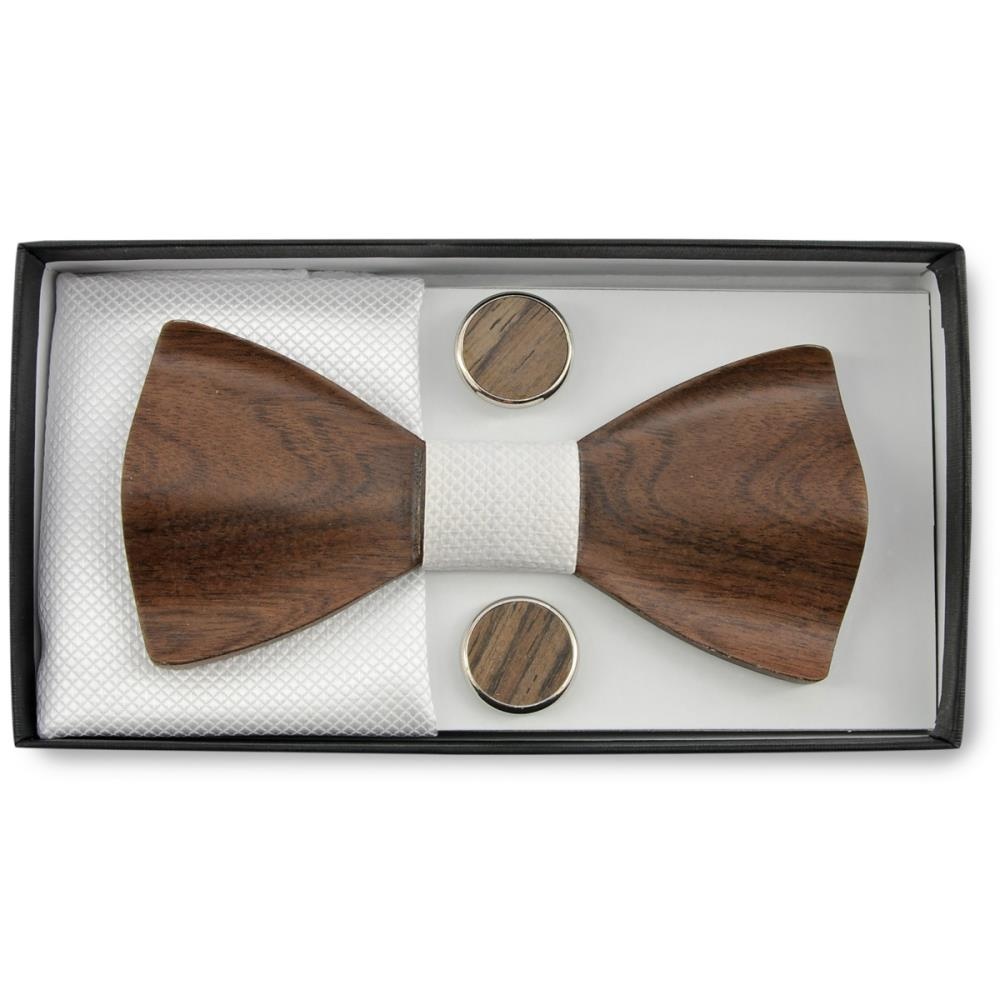 Wooden bow tie gift set Trendy white - 1