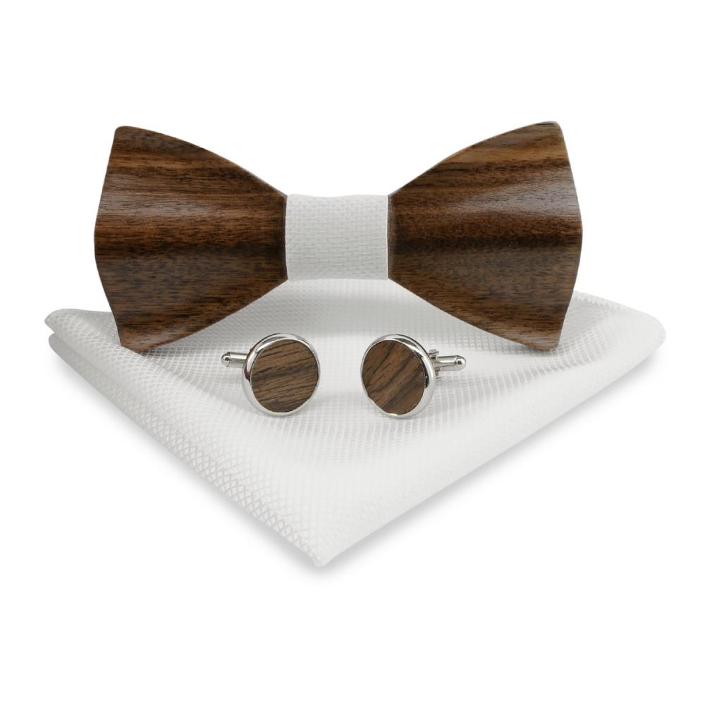 Wooden bow tie gift set Trendy white - 2